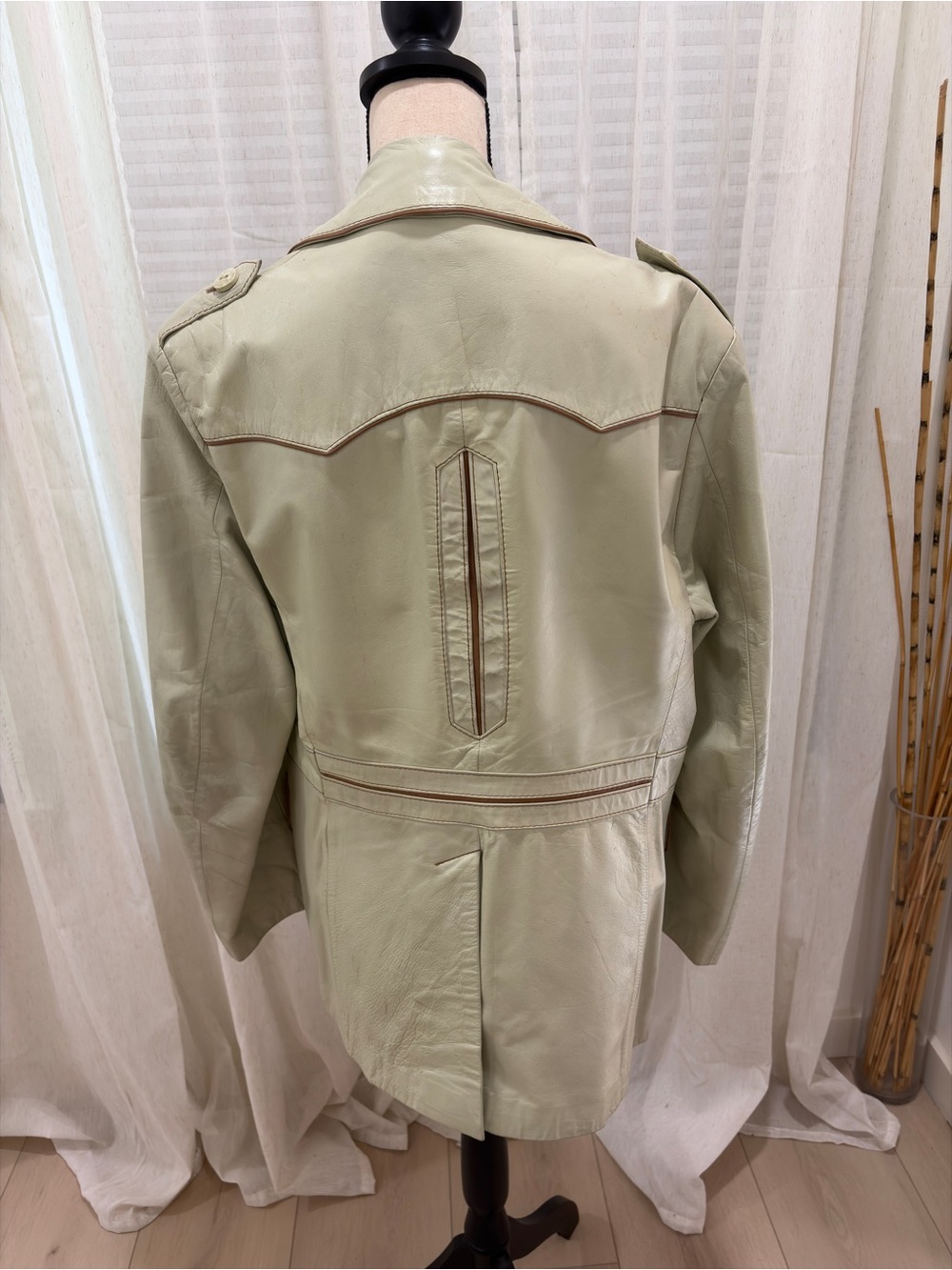 Beige/Tan Coat/Jacket with Brown Piping - Picture 6 of 10